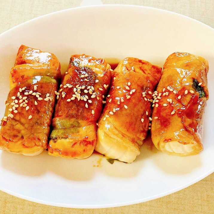 甘辛☆豆腐とシソの豚肉巻き